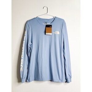 The North Face Women's Evolution Long Sleeve Tee Steel Blue Large Logo Warm NWT